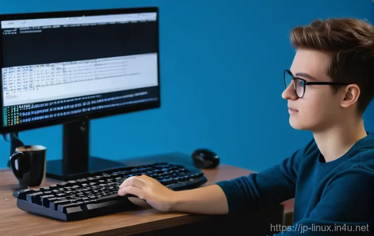 리눅스 실기 시험 대비 중요 과목 학습 전략 - Image Prompt 1: Fingers Remembering Linux Commands**