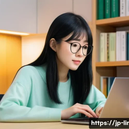 리눅스 필기 시험의 효율적인 학습 계획 - A modern Japanese home study room scene featuring a young Japanese woman with medium-length black ha...