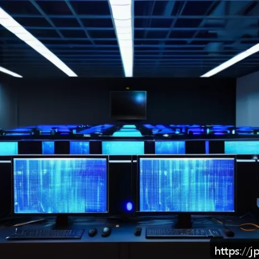 리눅스 자격증 취득 후 데이터센터 경력 전환 - A modern Japanese data center control room filled with rows of sleek server racks glowing with blue ...
