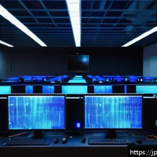 리눅스 자격증 취득 후 데이터센터 경력 전환 - A modern Japanese data center control room filled with rows of sleek server racks glowing with blue ...