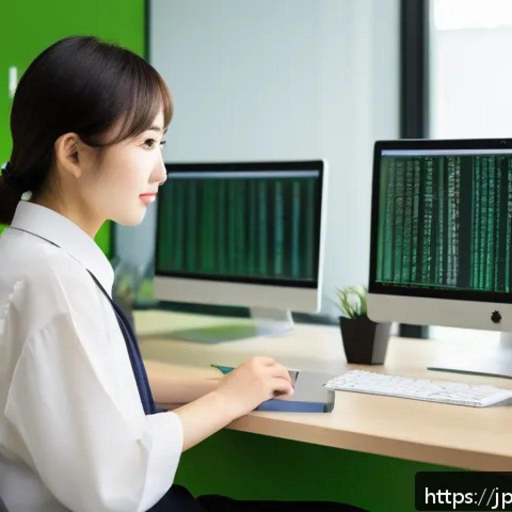 리눅스 필기 시험에서 자주 실수하는 부분 - A modern Japanese office scene showing a young professional studying Linux system administration on ...